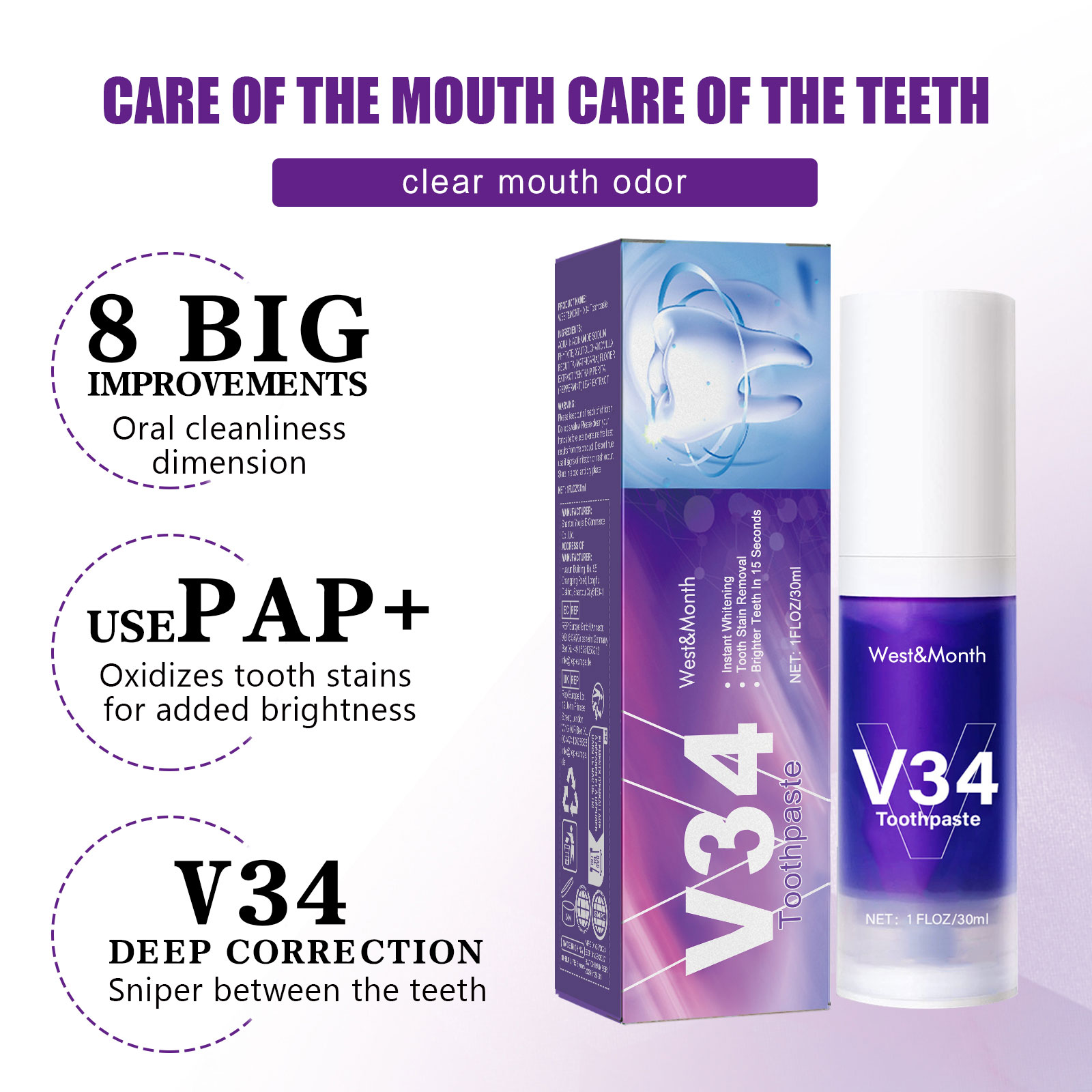 V34 Cleansing Mousse, Intensiv – обзор и цена Teeth Whitening Mousse